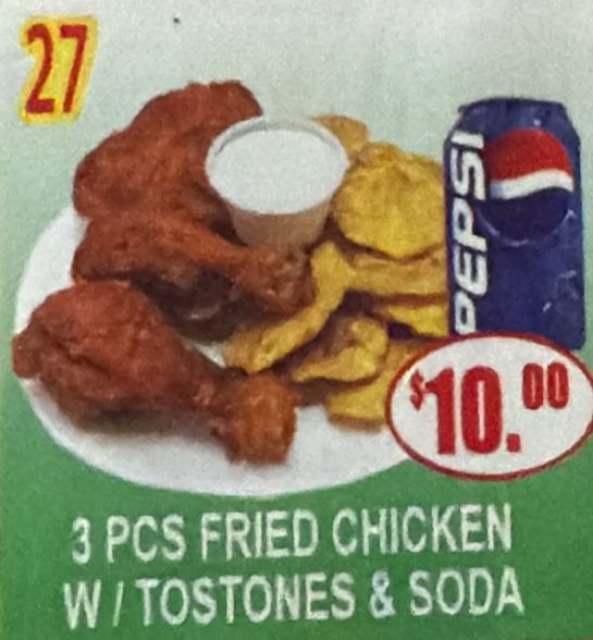 #27 3 Pcs Fried Chicken with Tostones & Soda