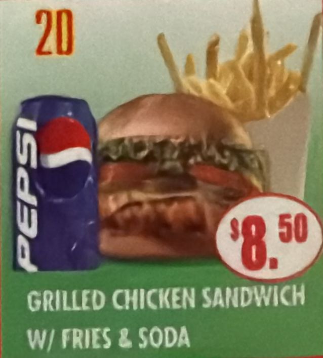 #20 Grilled Chicken Sandwich W/Fries & Soda