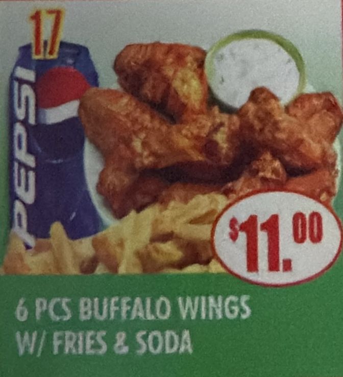 #17 6PCS Buffalo Wings W/Fries & Soda