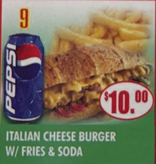 #9 ITALIAN CHEESE BURGER W / FIRES & SODA