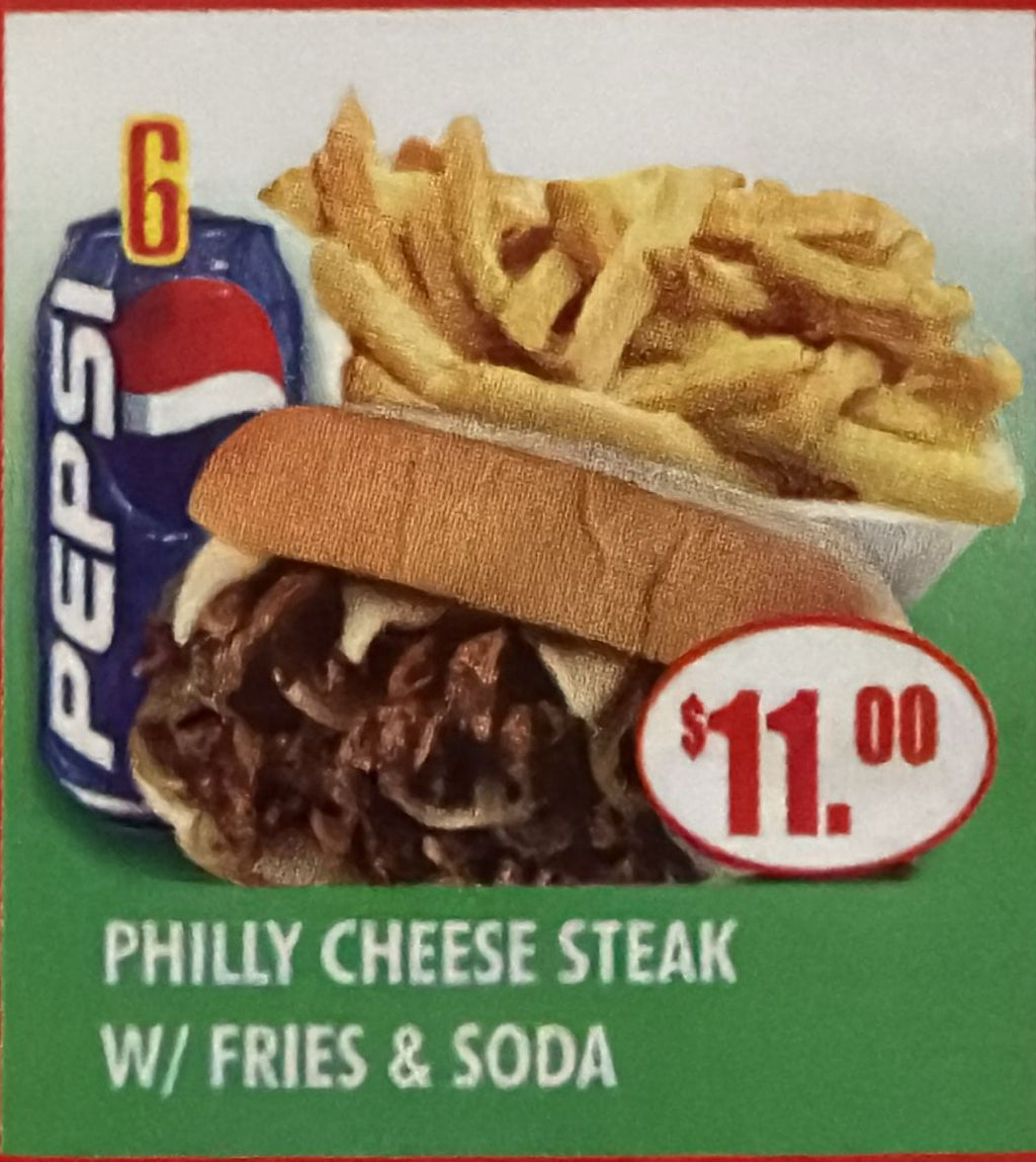 #6 PILLY CHEESE STEAK W/ FIRES & SODA