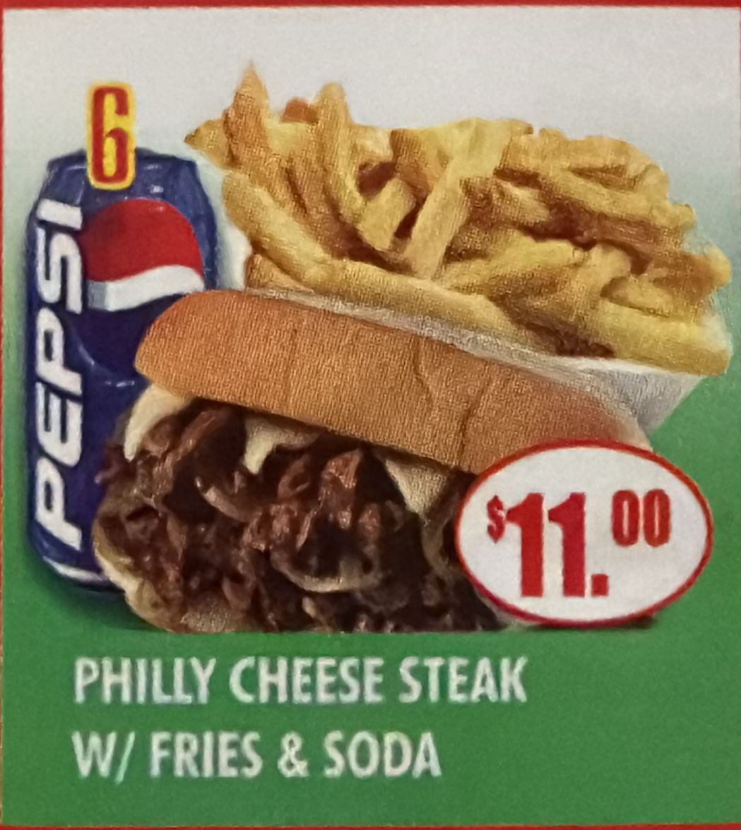#6 PILLY CHEESE STEAK W/ FIRES & SODA