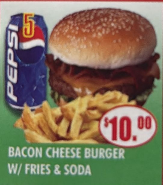 #5 BACON CHEESE BURGER W/ FIRES & SODA