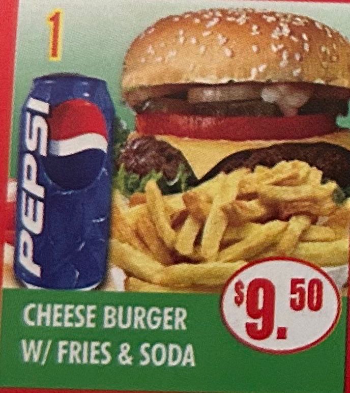 #1 CHEESEBURGER W/ FIRES & SODA