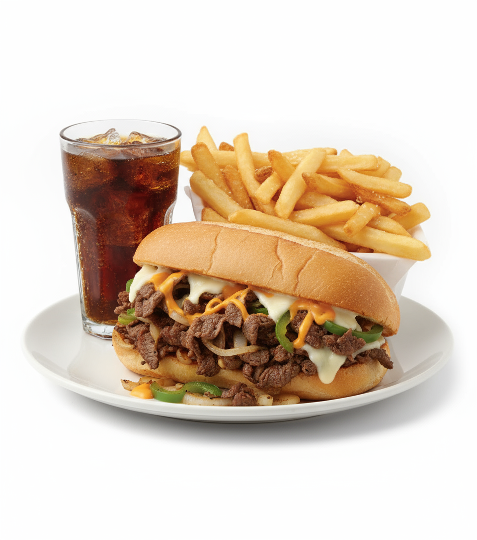 #6 PILLY CHEESE STEAK W/ FIRES & SODA