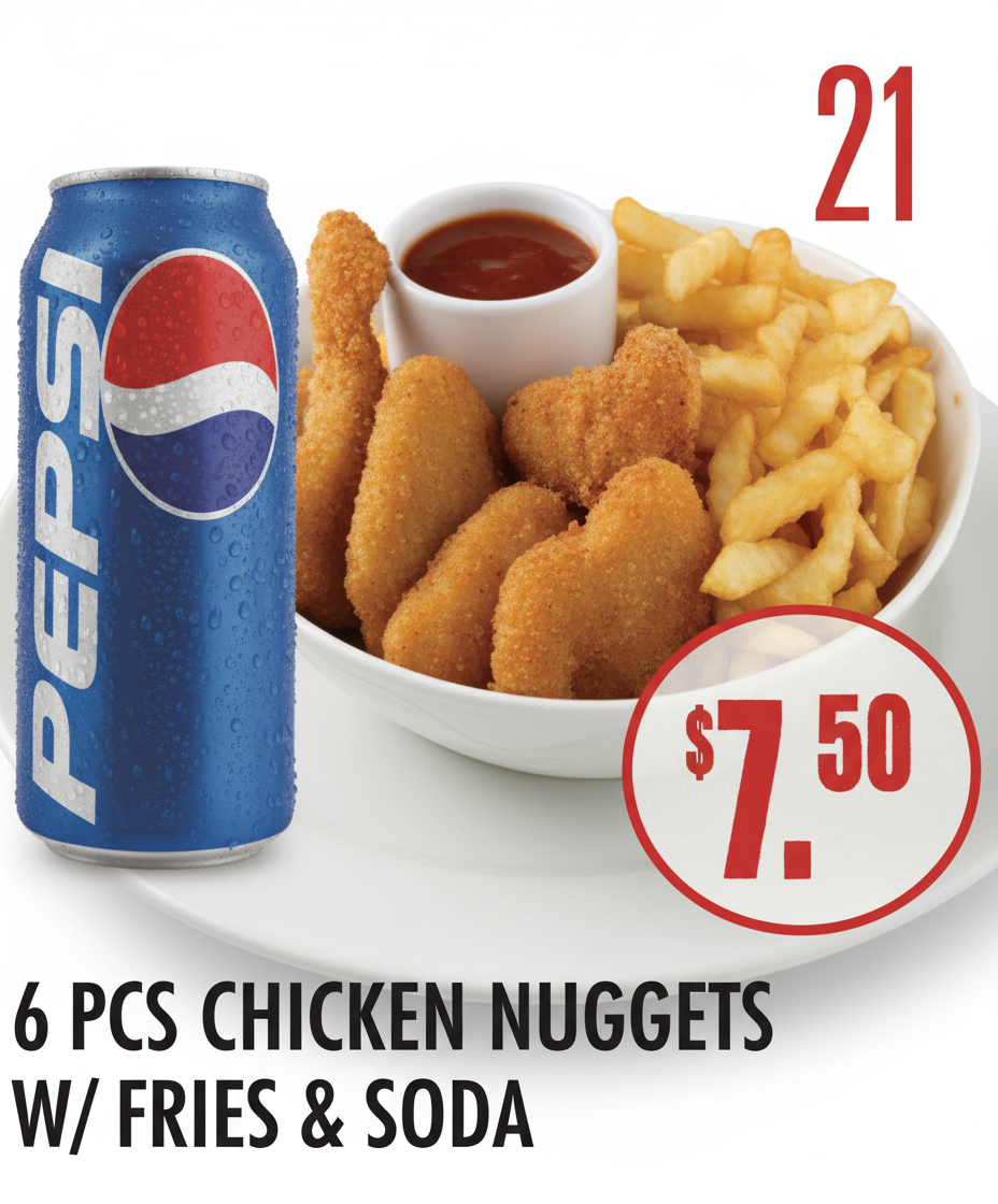 #21 6 Pcs Chicken Nuggets with Fries & Soda