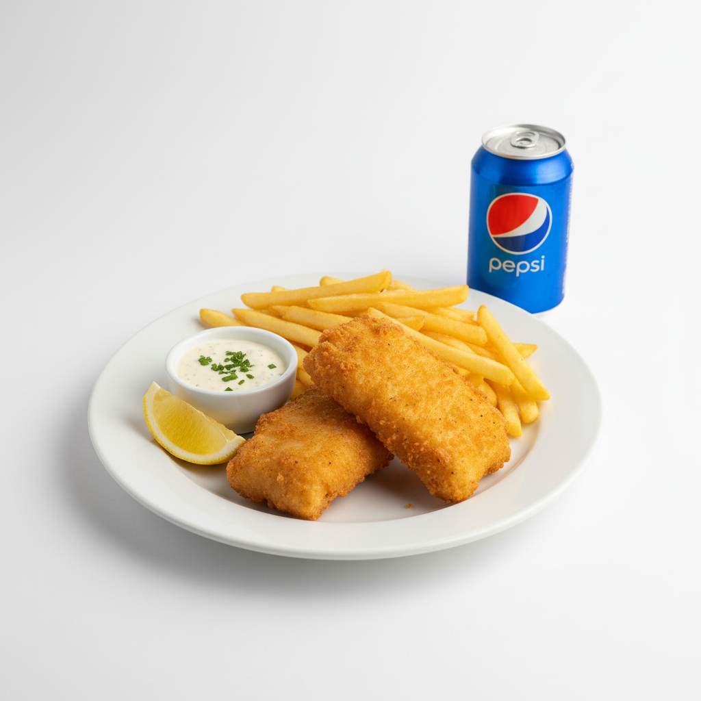 #24 2 Pcs Fish Chips with Fries & Soda