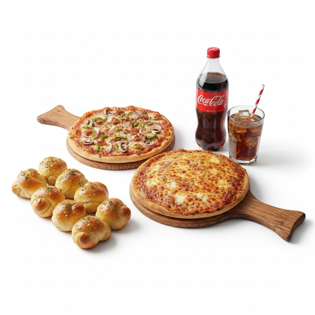 Combo #2 - 2 Large Pizzas, 8 Garlic Knots & 2L Soda