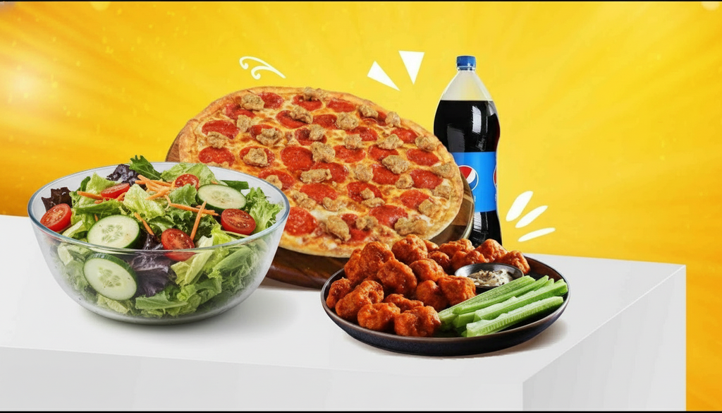Combo #6 - Medium Pizza, 6 Buffalo Wings, House Salad & 2L Soda