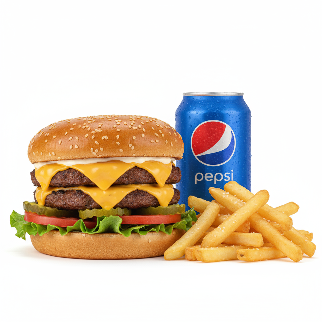 #4 DOUBLE CHEESE BURGER W/ FRIES & SODA