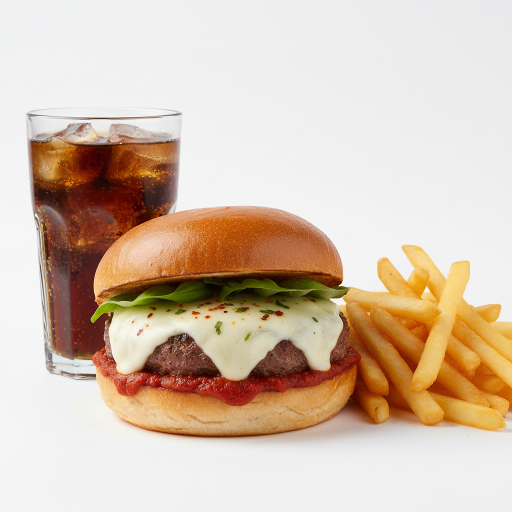 #9 ITALIAN CHEESE BURGER W / FIRES & SODA