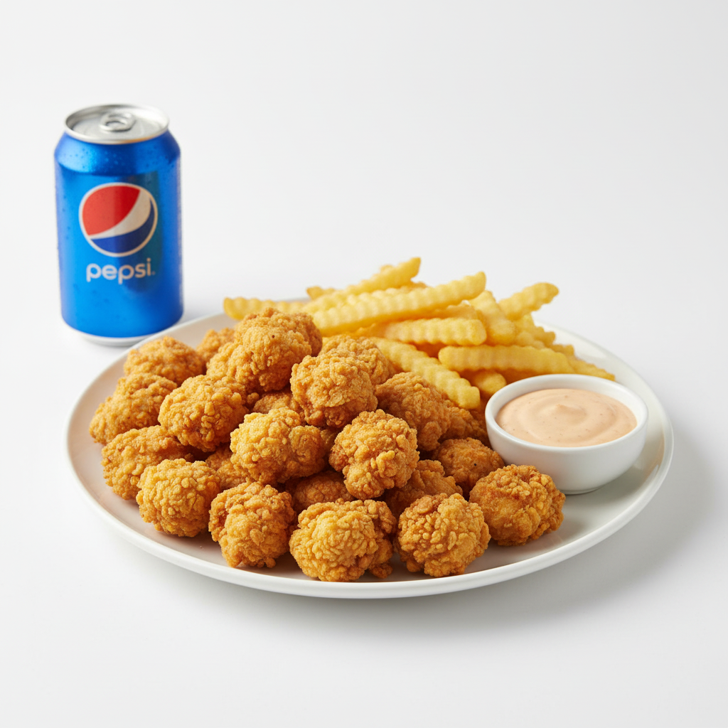 #11 25 POP CORN CHICKEN W/FRIES & SODA