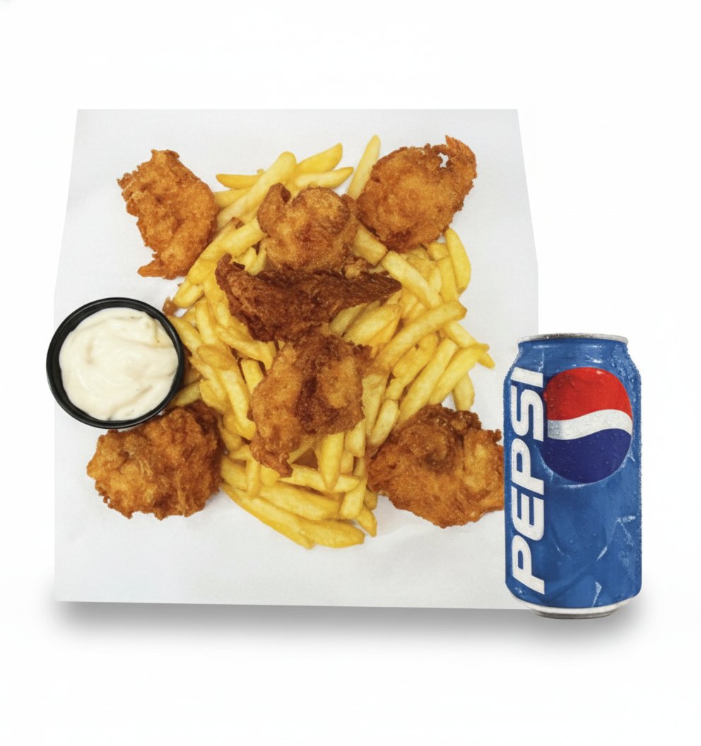 #29 Shrimp Basket with French Fries & Soda