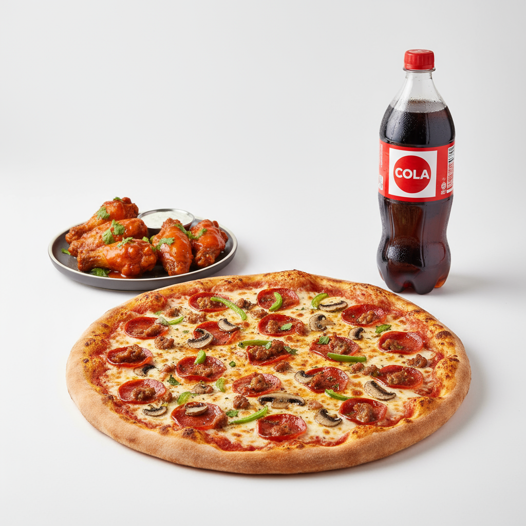 Combo #1 - 1 Large Pizza, 6 Buffalo Wings & 2L Soda