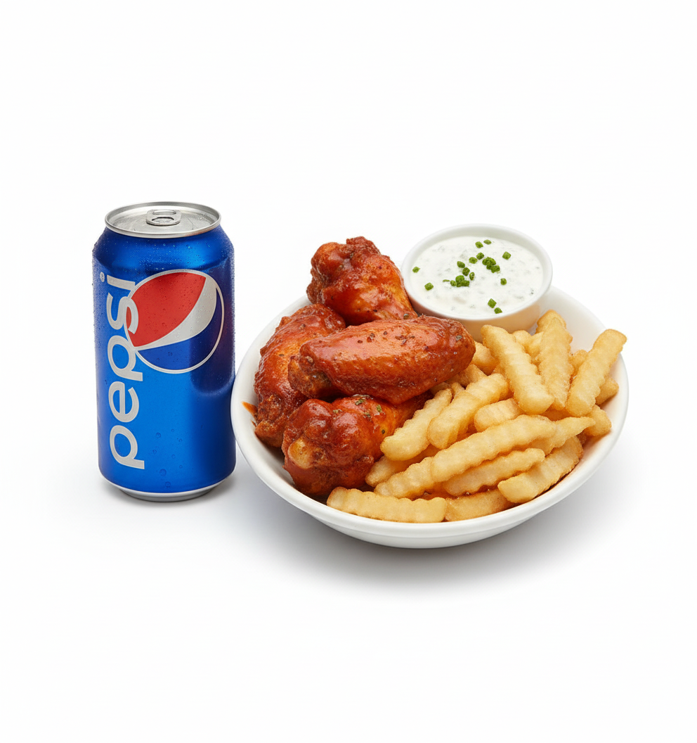 #17 6PCS Buffalo Wings W/Fries & Soda
