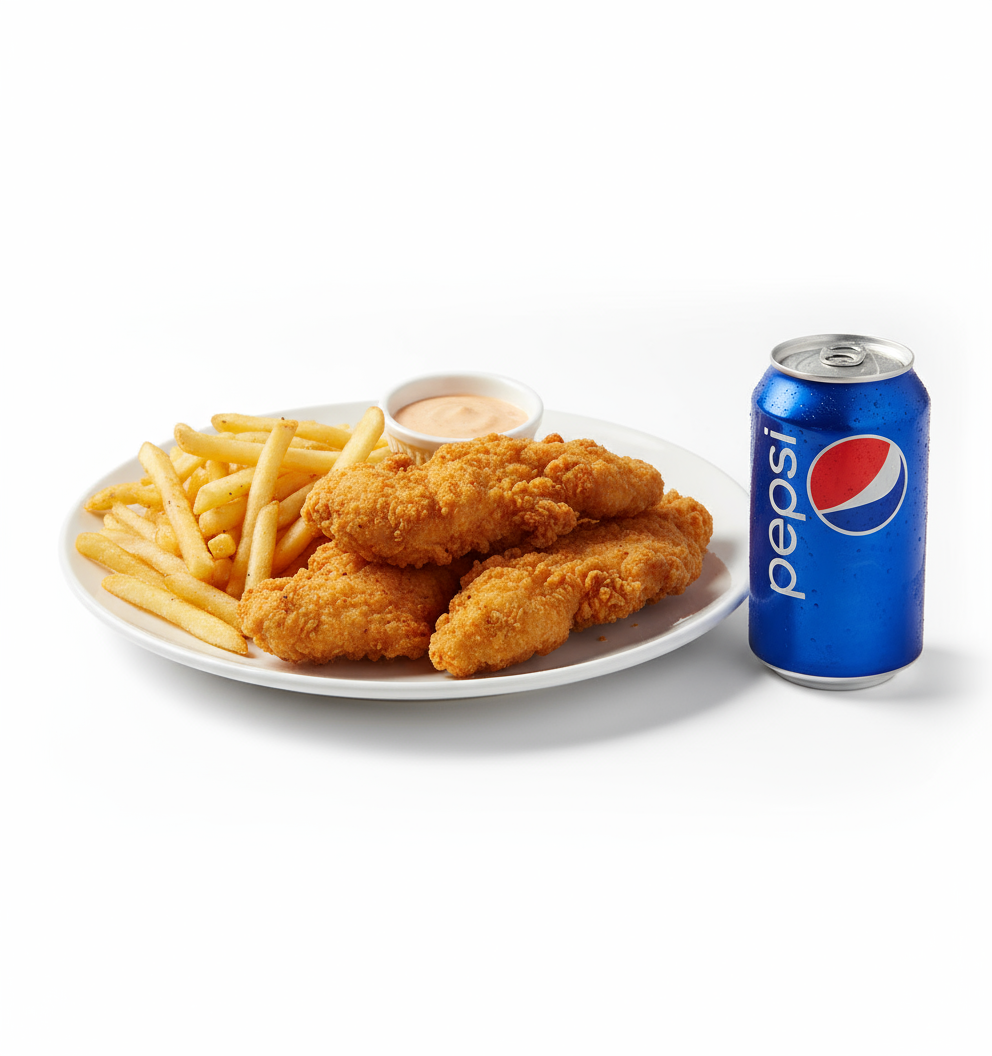 #25 3 Pcs Chicken Tenders with Fries & Soda