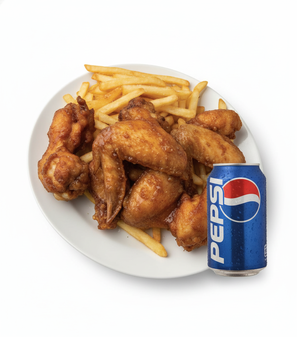 #23 4 Pcs Chicken Wings with Fries & Soda